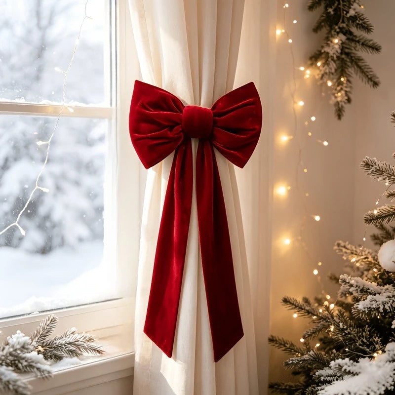 Large Red Velvet Bow Christmas Tree Topper, Velvet Texture Bow Suitable for Christmas Trees/Door Front/Porch/Window Front
