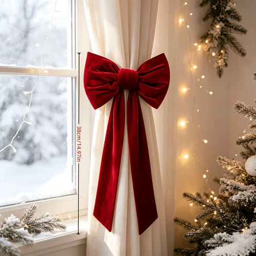 Large Red Velvet Bow Christmas Tree Topper, Velvet Texture Bow Suitable for Christmas Trees/Door Front/Porch/Window Front
