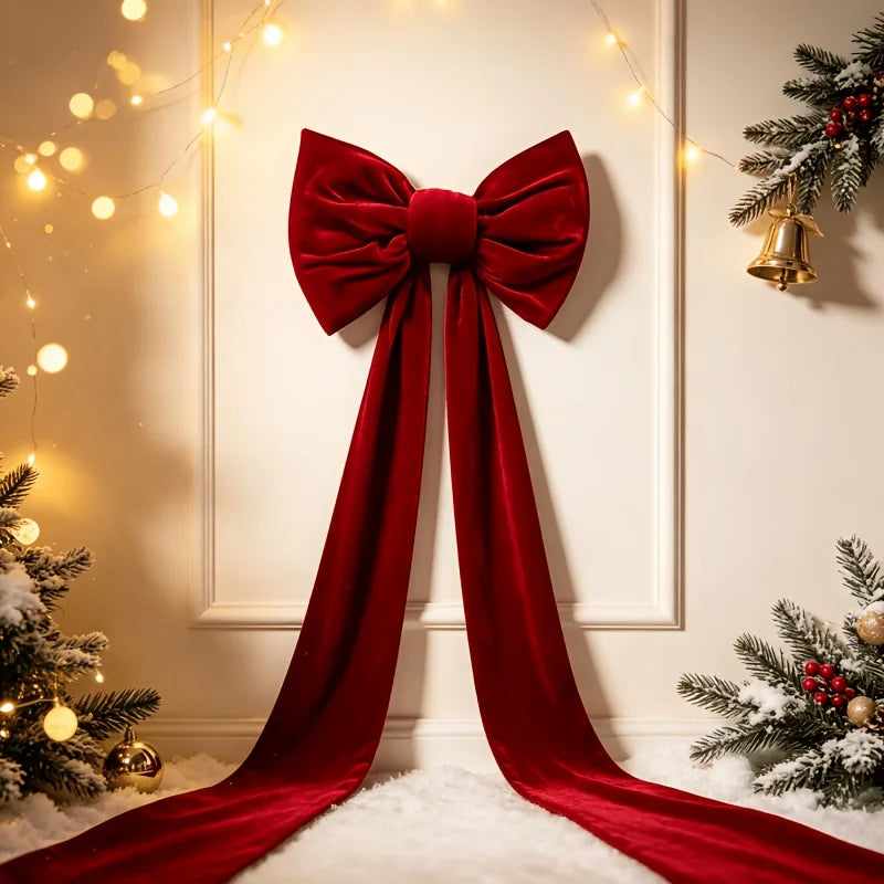 Large Red Velvet Bow Christmas Tree Topper, Velvet Texture Bow Suitable for Christmas Trees/Door Front/Porch/Window Front