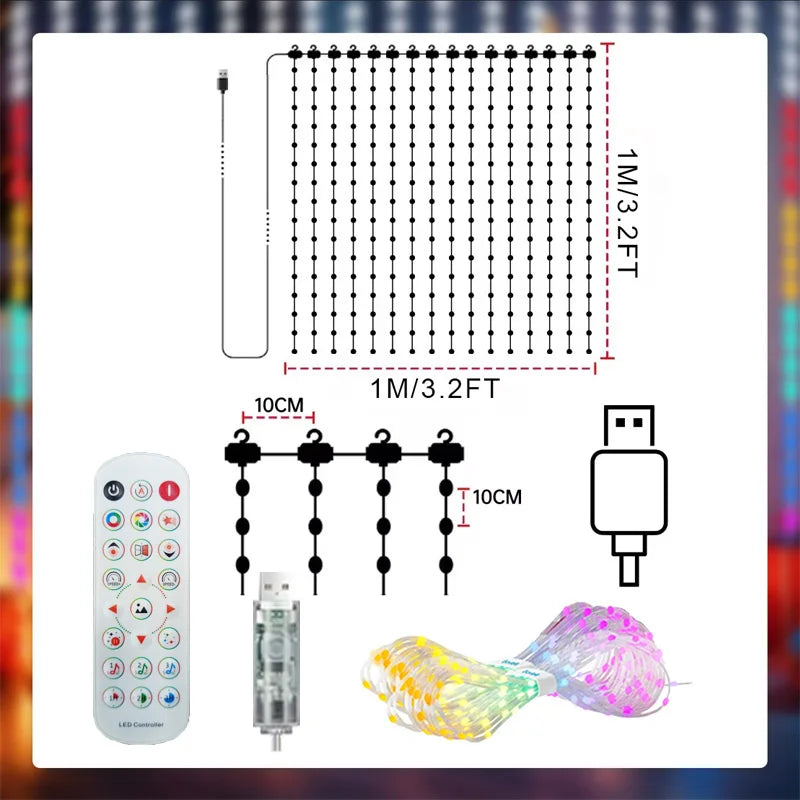 Christmas Smart Curtain Lights, RGBIC String Lights with App Control, Music Sync, DIY Patterns and Timer for Window Party Decor