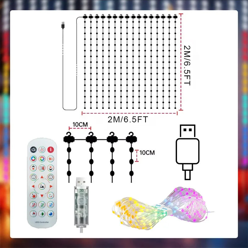 Christmas Smart Curtain Lights, RGBIC String Lights with App Control, Music Sync, DIY Patterns and Timer for Window Party Decor