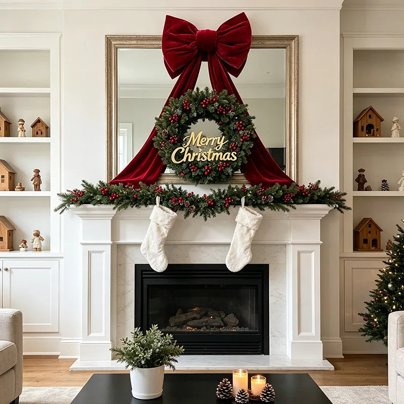 Large Red Velvet Bow Christmas Tree Topper, Velvet Texture Bow Suitable for Christmas Trees/Door Front/Porch/Window Front