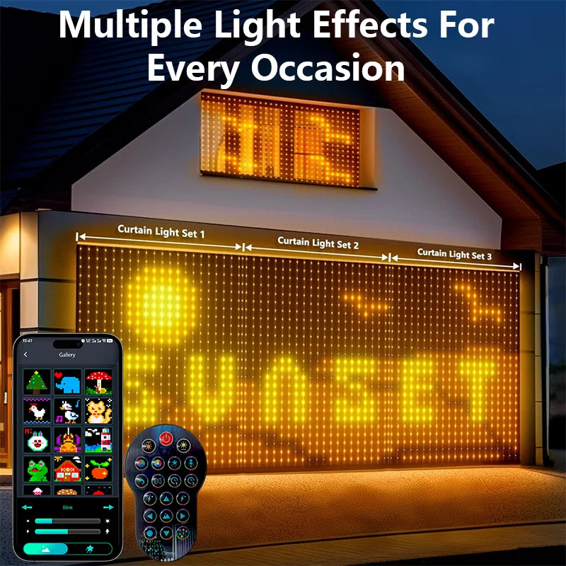 Christmas Smart Curtain Lights, RGBIC String Lights with App Control, Music Sync, DIY Patterns and Timer for Window Party Decor